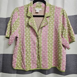 House of Harlow 1960 green and pink wavy print knit top Size Medium
